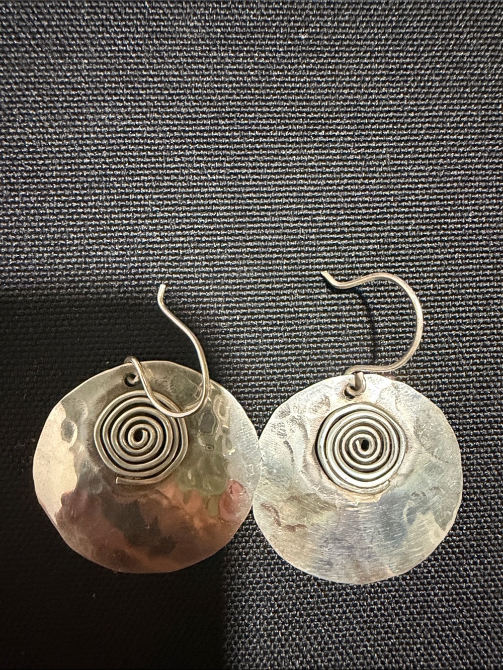 Mexican silver 925 Handcrafted Silver Spiral Disc Earrings - Silver